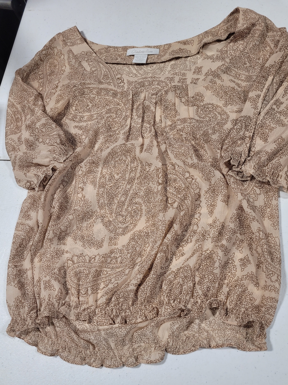 Charlotte Russe Beige Paisley Peasant Blouse